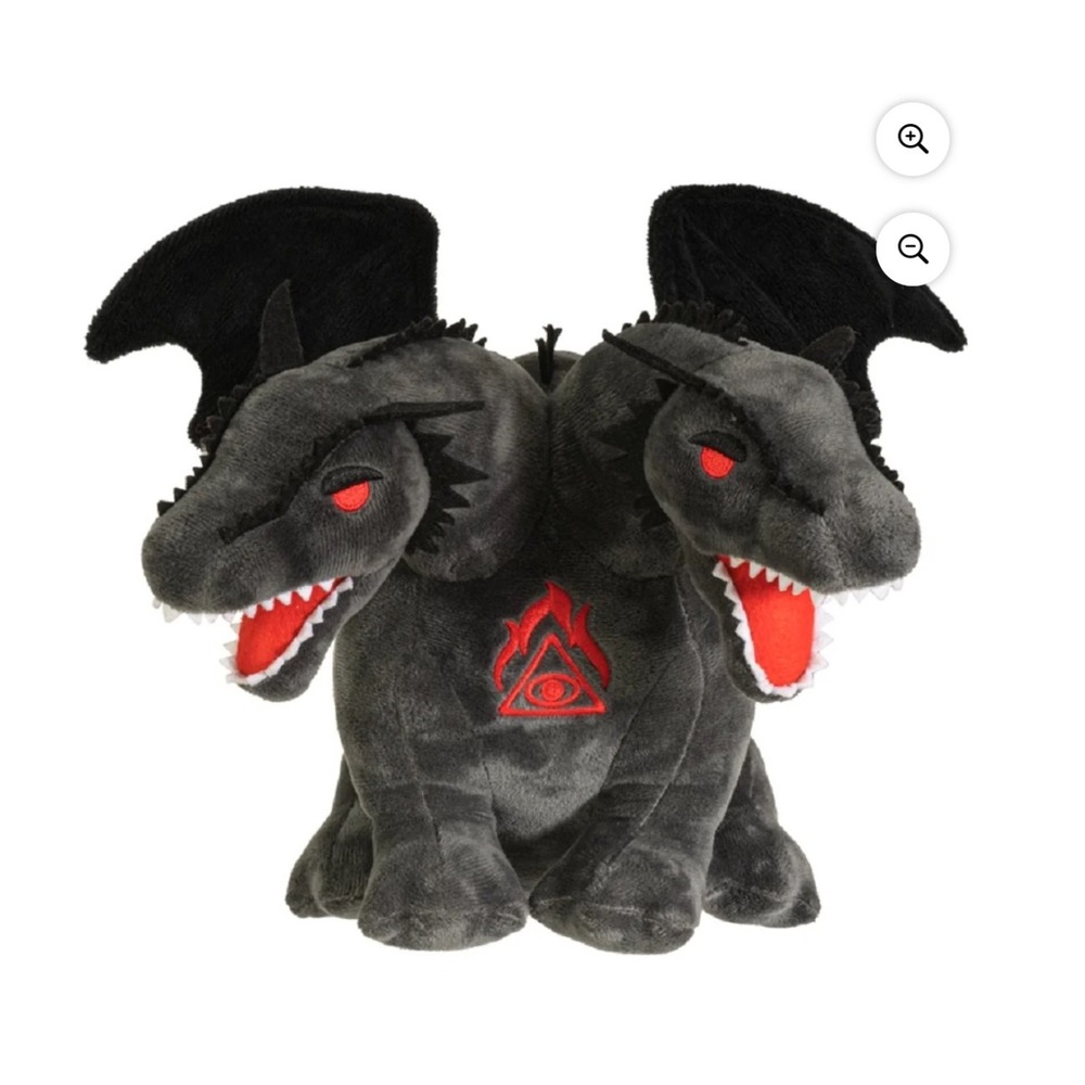 Two Headed Dragon Plush Black Wings Red Eyes Flame‎ Symbol Stuffed Animal Toy